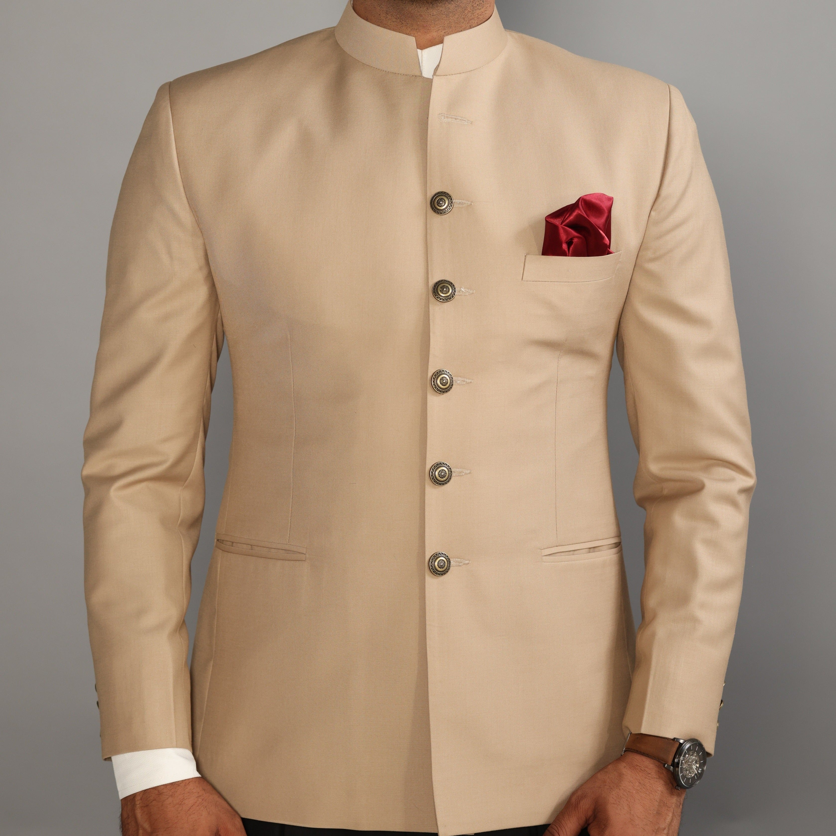 Beige Art Silk 3 Pcs Jodhpuri Suit