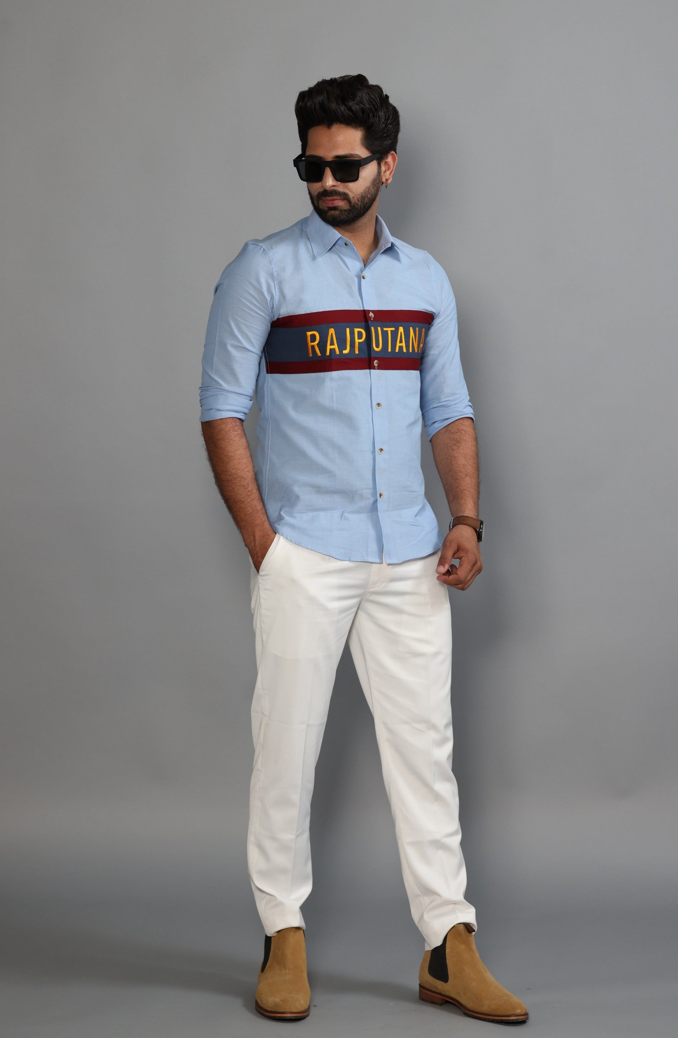 Navy Stripe Sky Blue Rajputana Shirt – Rajanyas
