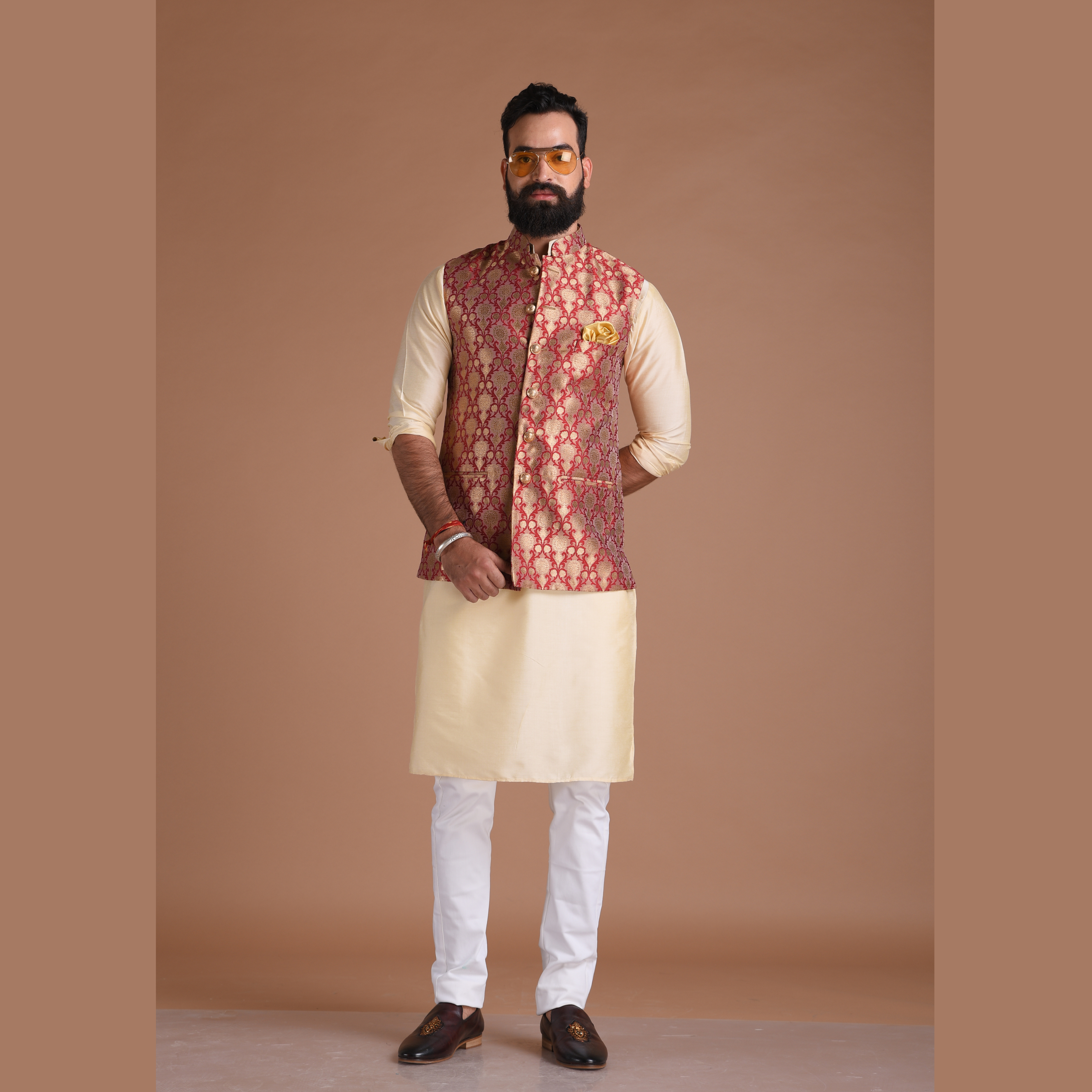 Khaki Brown Half Jodhpuri Jacket | Stylish For Pocket Jackets | Wedding &  Party Jackets– SAINLY