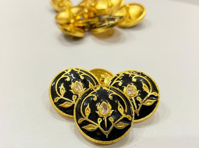 Handmade Black Meena Golden Petal Flower Buttons – Rajanyas