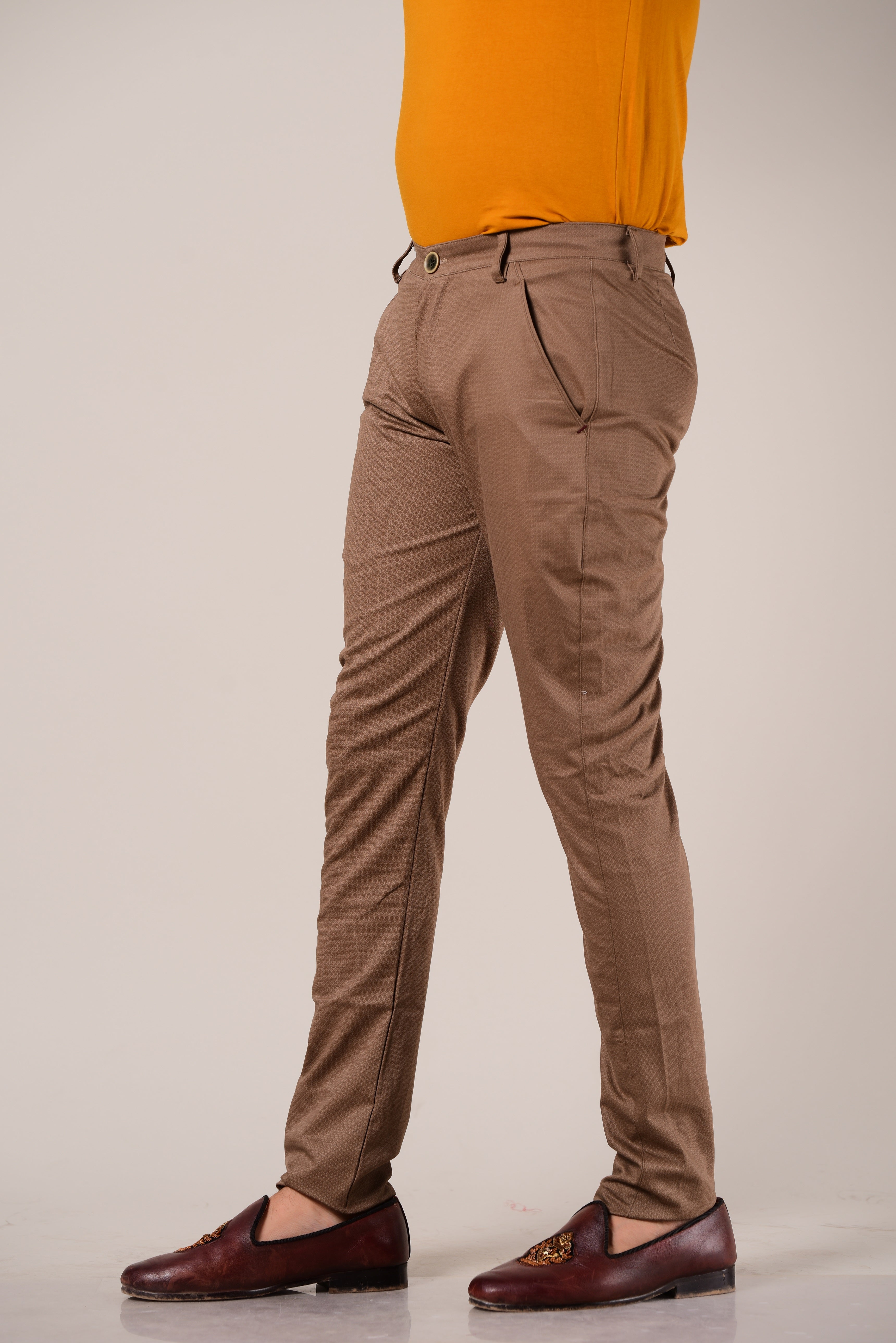 Dark Khakhi Color Self Printed Men's Trouser