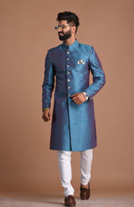 Personalised Royal Blue Banarasi Brocade Silk Indian Sherwani for Groom | Family Weddings & Grooms | Traditional Indian Dress