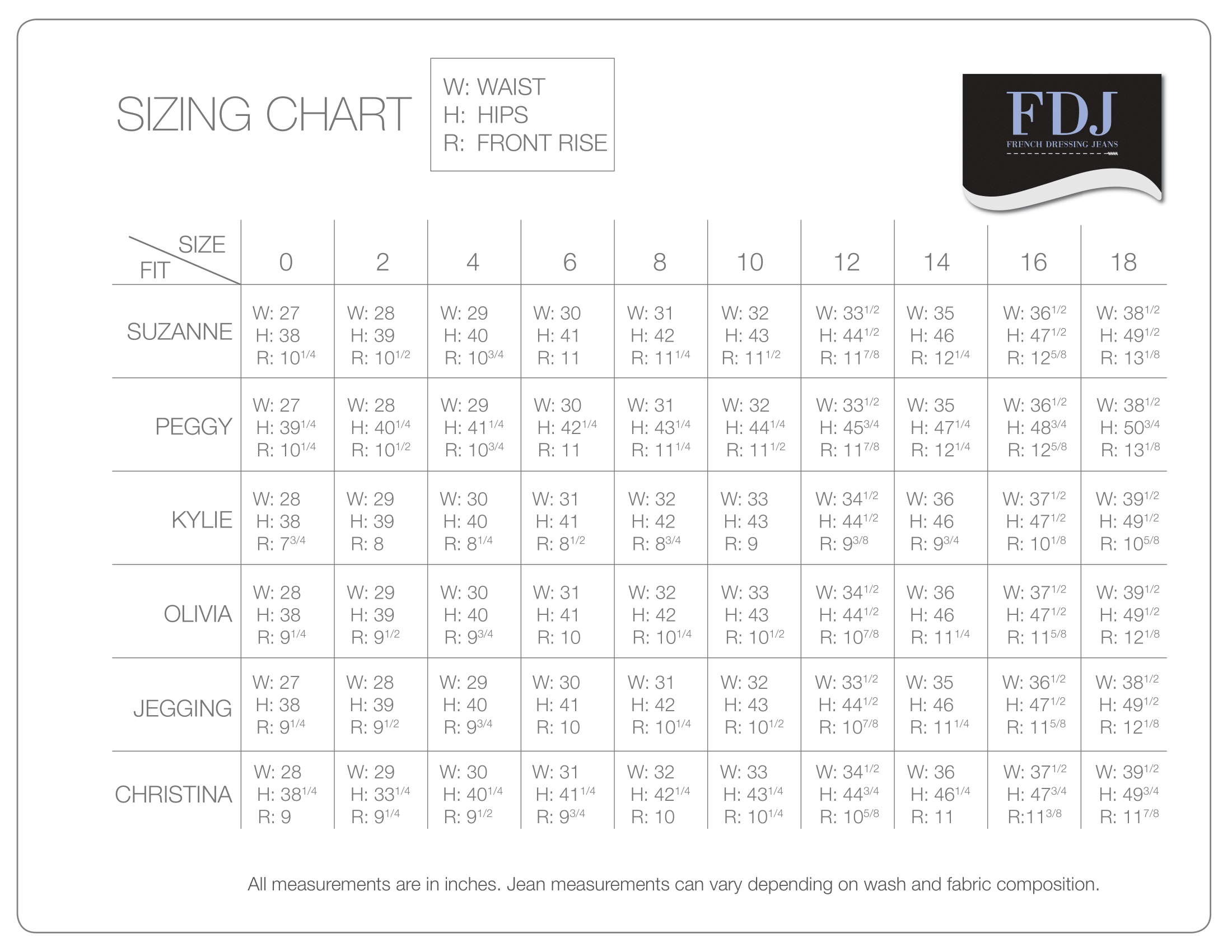 FDJ Sizing – Audrey's Fashions