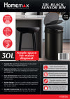 HomeMax 30L Black Sensor Bin Round