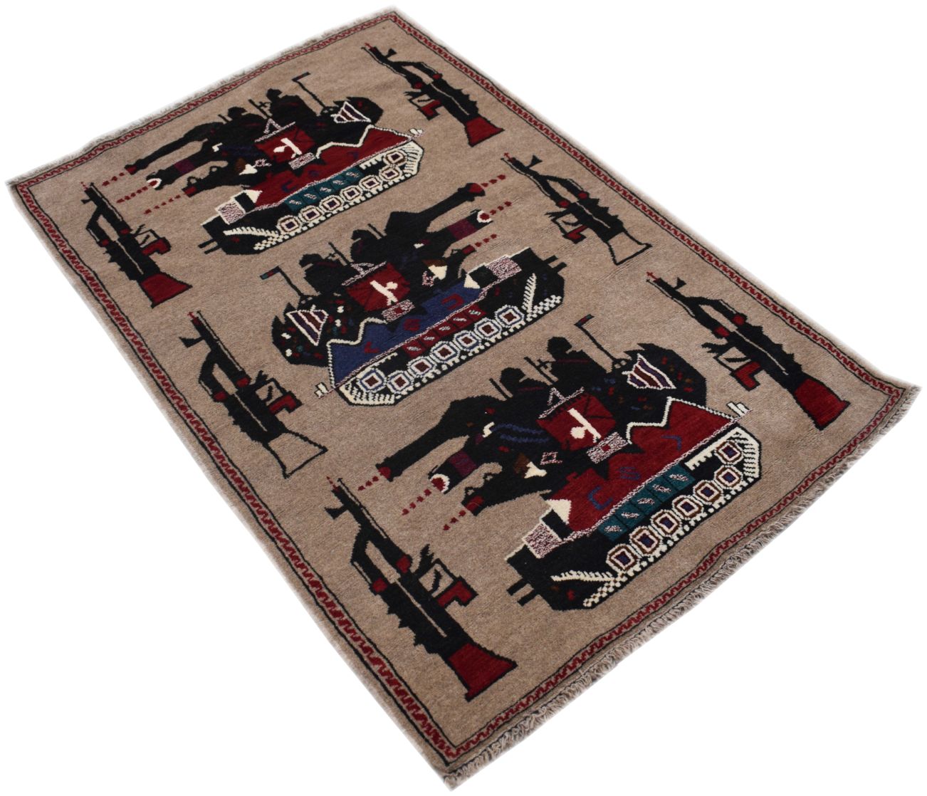 Handmade Afghan War Rug | 132 x 90 cm | 4'3" x 2'9"