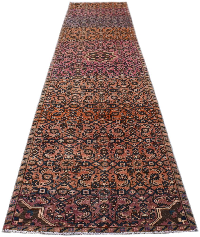 Handmade Vintage Tribal Persian Hallway Runner | 389 x 93 cm | 12'10" x 3'1"