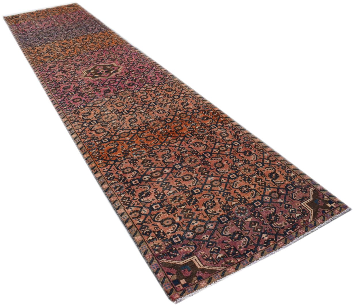 Handmade Vintage Tribal Persian Hallway Runner | 389 x 93 cm | 12'10" x 3'1"