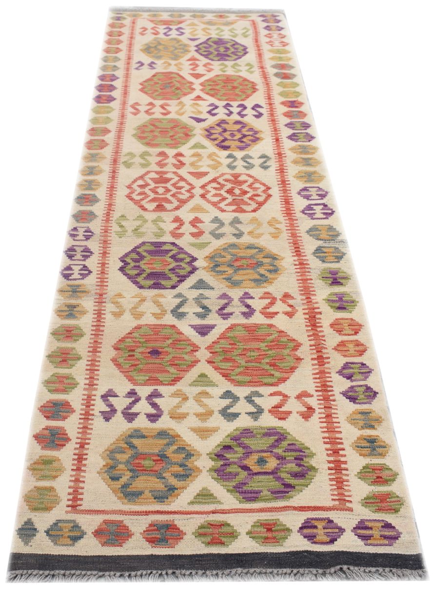 Handmade Afghan Maimana Kilim Hallway Runner | 293 x 86 cm | 9'8" x 2'10"