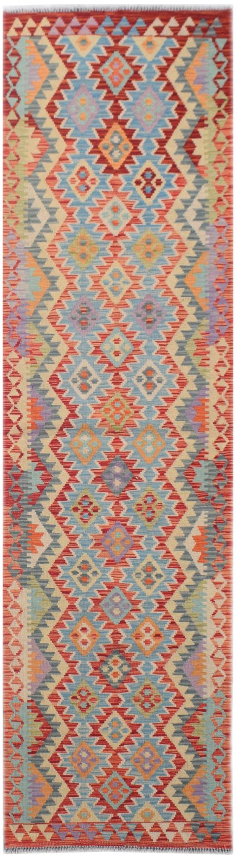 Handmade Afghan Maimana Kilim Hallway Runner | 289 x 77 cm | 9'6" x 2'7"