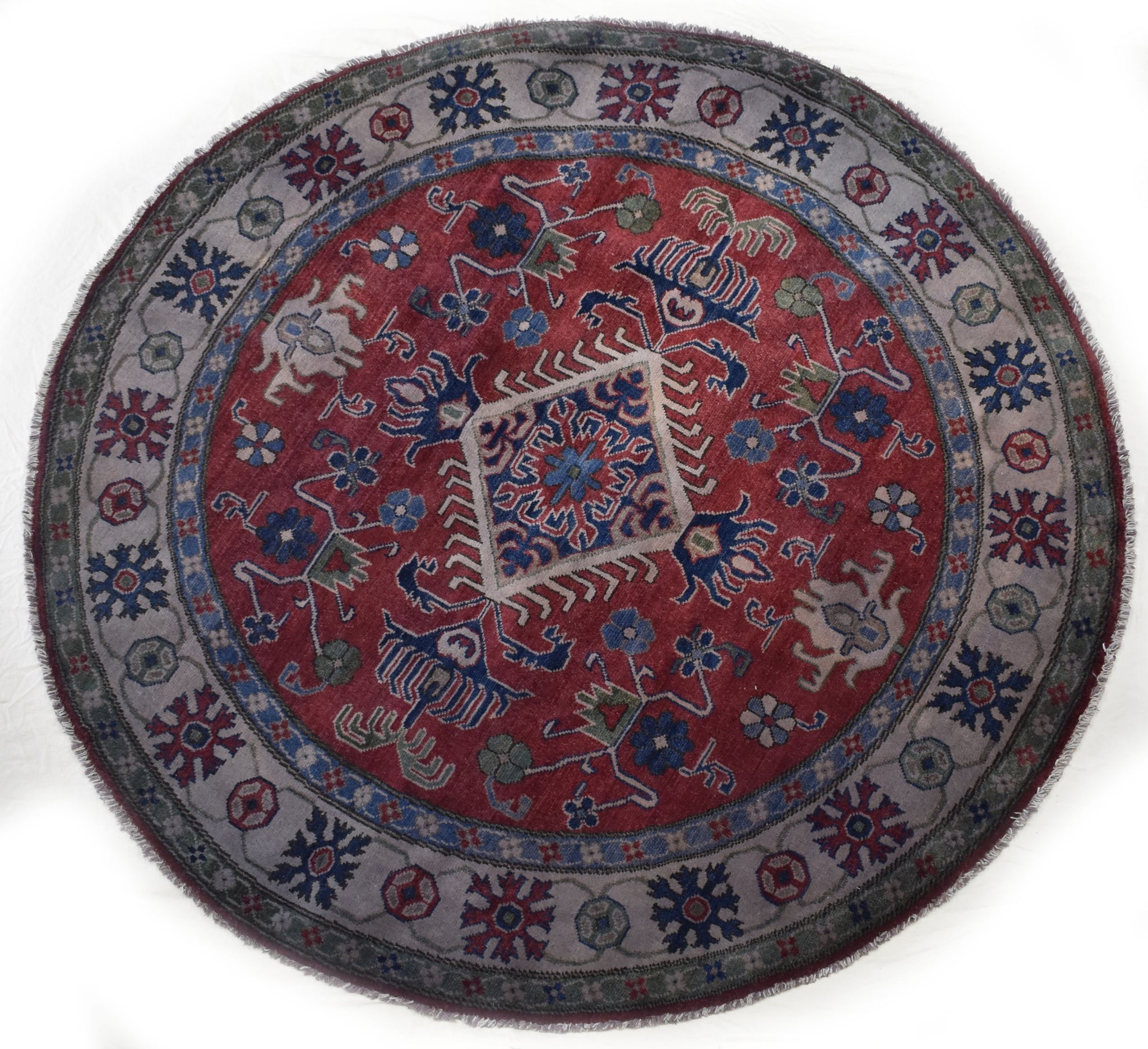 Handmade Overdyed Afghan Kazakh Round Rug | 167 x 167 cm
