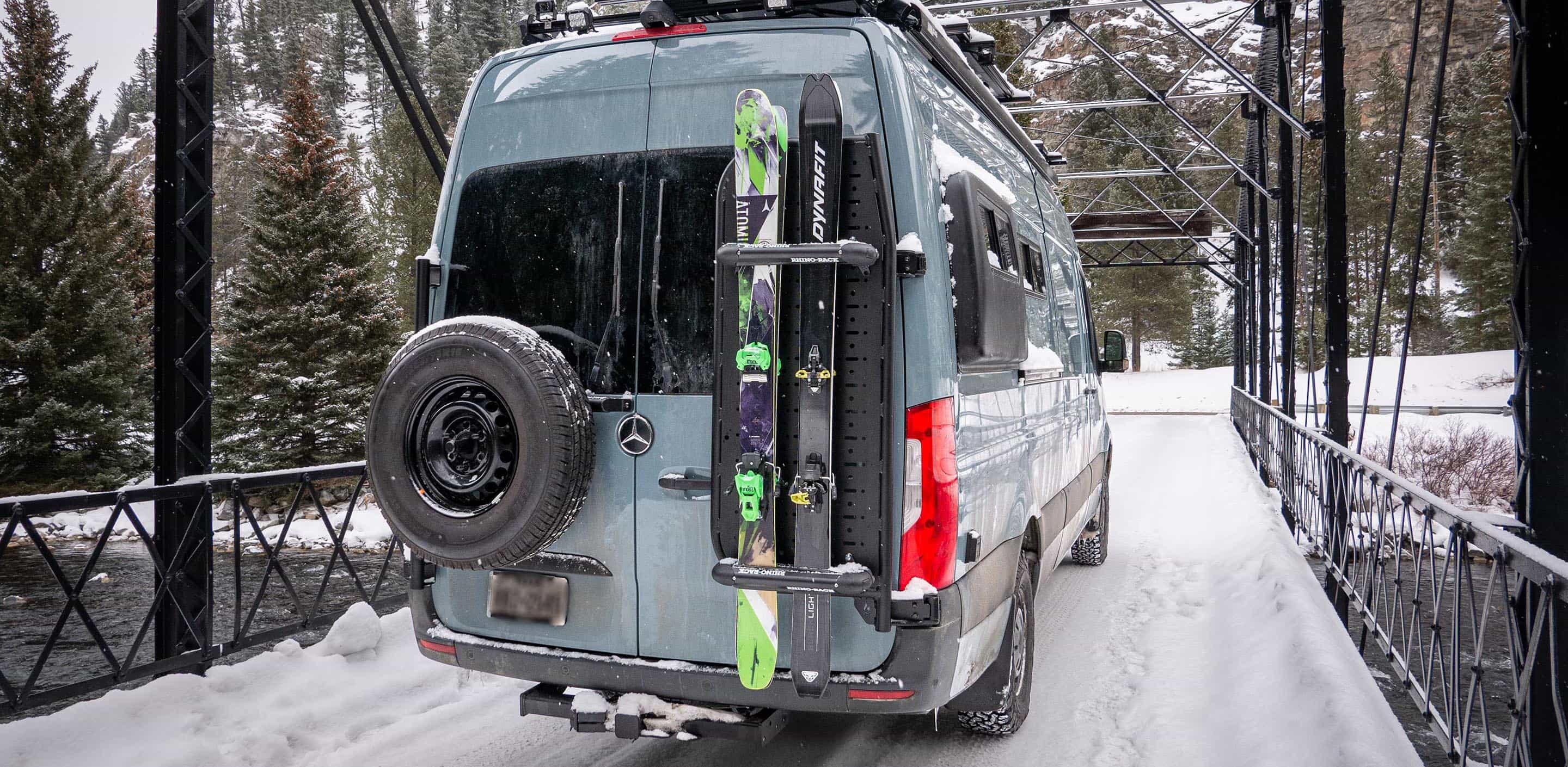 Sprinter Van with Skis on Back Door