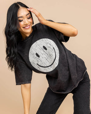 Smiley Face Distressed Graphic T-Shirt | XS-2XL