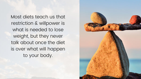 Most diets teach us that restriction and willpower is what is needed to lose weight, but they never talk about once the diet is over what will happen to the body