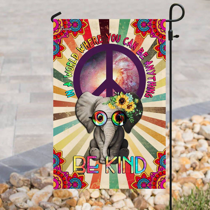 Hippie Elephant Be Kind Flag | Garden Flag | Double Sided House Flag