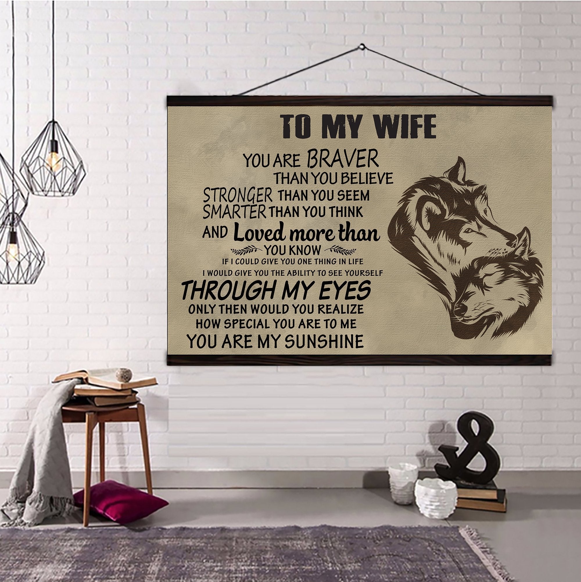 Wolf Hanging Canvas to wife You are braver wall decor visual art 1598332133191.jpg