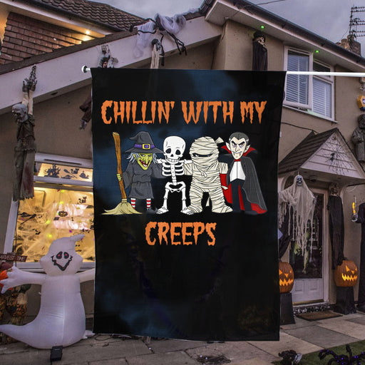 Chillin' With My Creeps Vampire Halloween Skeleton | Halloween Yard Decor | Garden Flag | House Flag | Outdoor Decor
