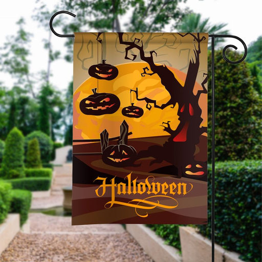 Halloween Lettering With Orange Moon Scary Tree Pumpkins | Halloween Yard Decor | Garden Flag | House Flag | Outdoor Decor