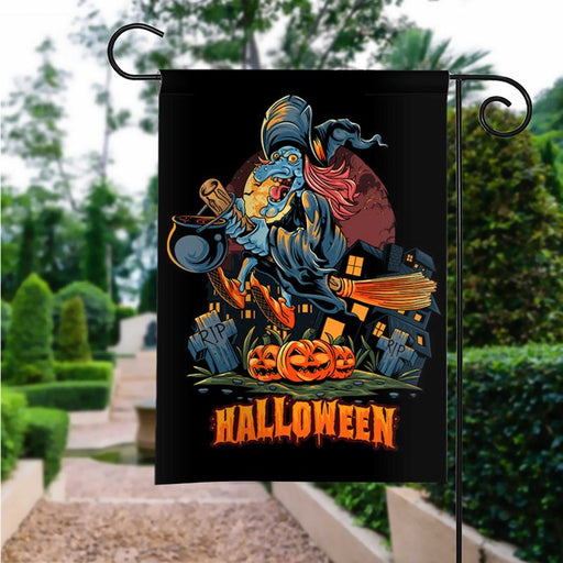 Halloween Witch Flies With Broom Pile | Halloween Yard Decor | Garden Flag | House Flag | Outdoor Decor