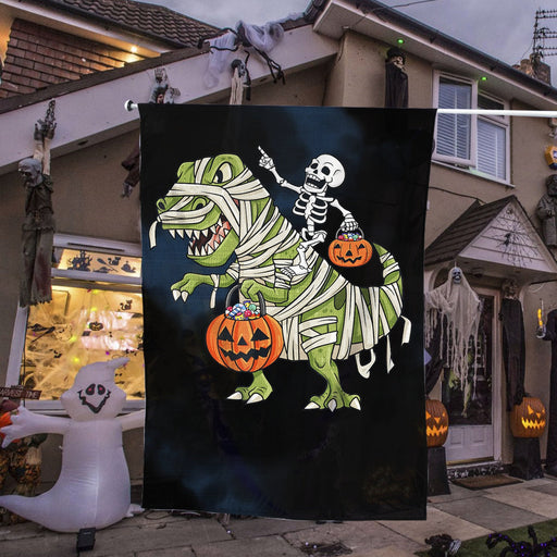 Skeleton Riding Mummy T-Rex 2 | Halloween Yard Decor | Garden Flag | House Flag | Outdoor Decor