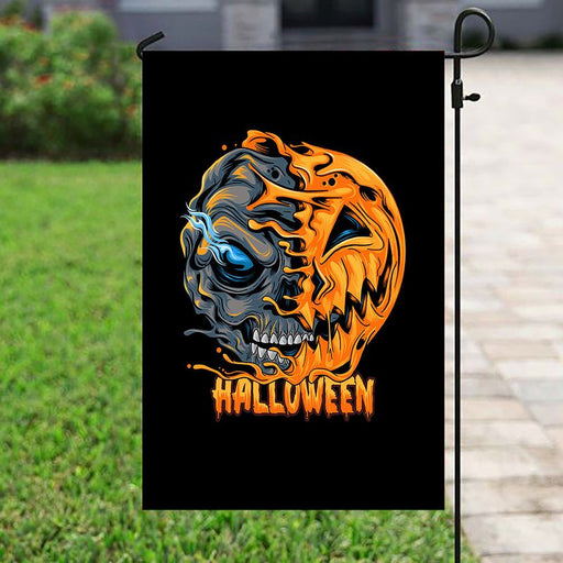 Halloween Pumpkin Half Skull Garden and House Flag | Halloween Yard Decor | Garden Flag | House Flag | Outdoor Decor