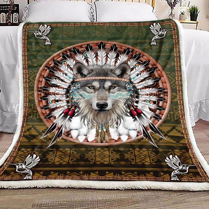 Native American Wolf Fleece Blanket
