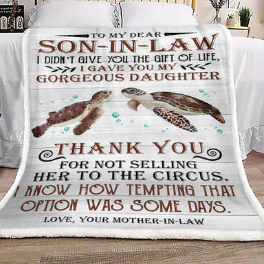 Turtle To My Dear Son In Law Fleece Blanket Gift For Son In Law | Family Blanket