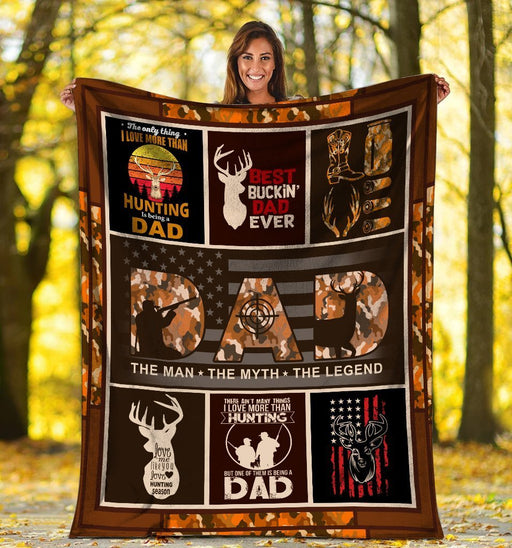 Bucking Dad Hunting Camo Fleece Blanket - Hunting Gift For Father's Day, Birthday, Christmas Gift for Dad | Family Blanket