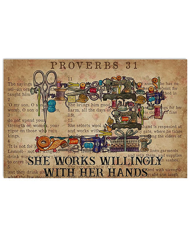 Sewer She Works Willingly With Her Hands Horizontal Canvas And Poster | Wall Decor Visual Art