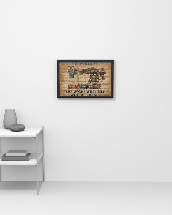 Sewer She Works Willingly With Her Hands Horizontal Canvas And Poster | Wall Decor Visual Art