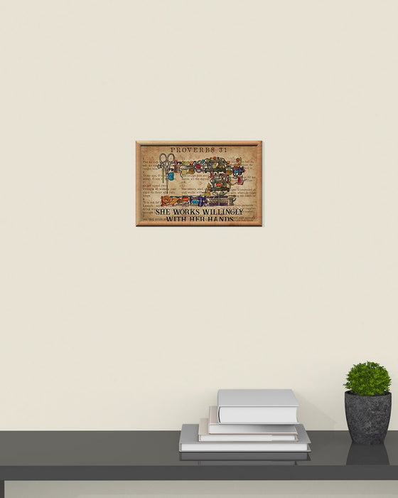 Sewer She Works Willingly With Her Hands Horizontal Canvas And Poster | Wall Decor Visual Art