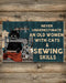 Sewing An Old Woman With Cats And Sewing Skills Horizontal Canvas And Poster | Wall Decor Visual Art