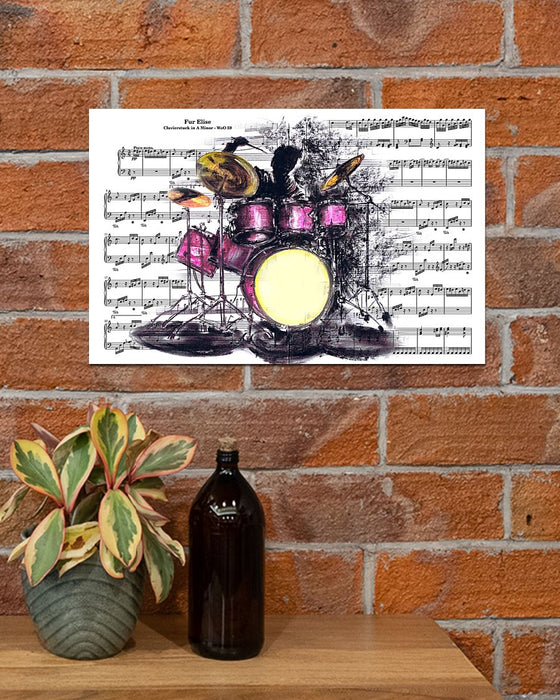 Drummer Playing Drums Music Sheet Art Horizontal Canvas And Poster | Wall Decor Visual Art