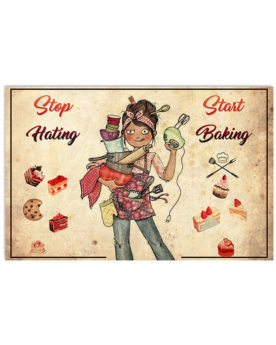 Baking Stop Hating Start Baking Horizontal Canvas And Poster | Wall Decor Visual Art