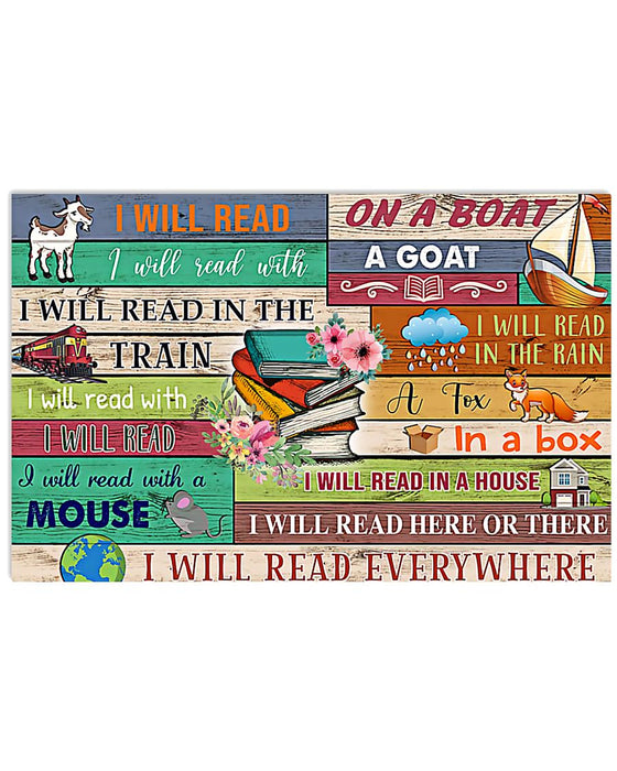 Book Lovers I Will Read Everywhere Horizontal Canvas And Poster | Wall Decor Visual Art