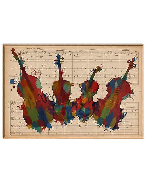 Contrabass Colorful With Music Sheet Horizontal Canvas And Poster | Wall Decor Visual Art