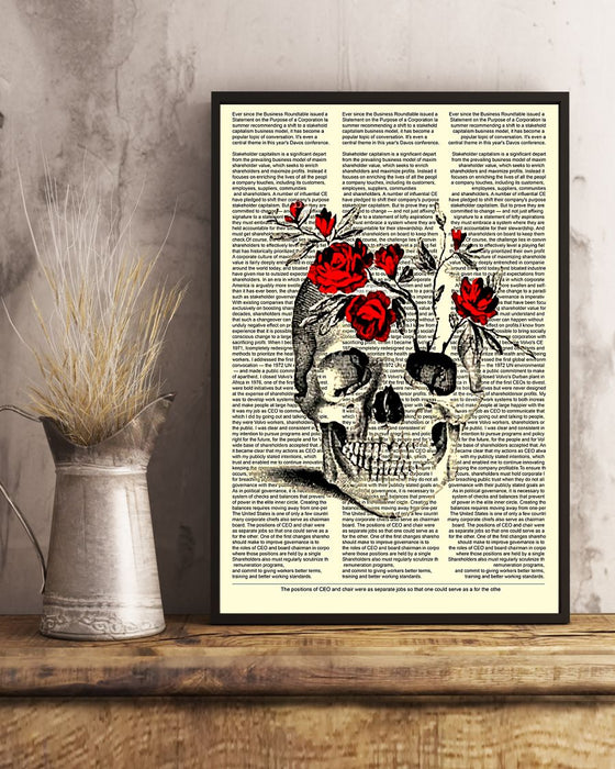 Skull Art - Skull Love Flowers Vertical Canvas And Poster | Wall Decor Visual Art