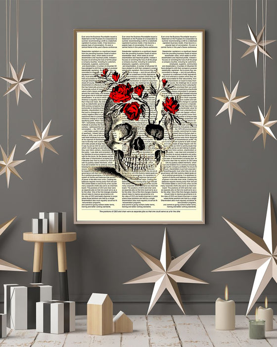 Skull Art - Skull Love Flowers Vertical Canvas And Poster | Wall Decor Visual Art