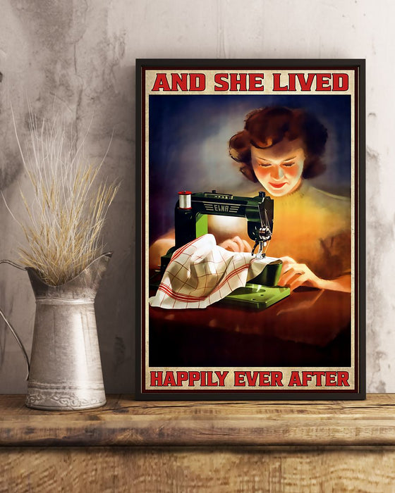 Sewing And She Lived Happily Ever After Vertical Canvas And Poster | Wall Decor Visual Art