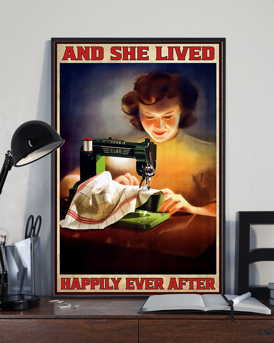 Sewing And She Lived Happily Ever After Vertical Canvas And Poster | Wall Decor Visual Art