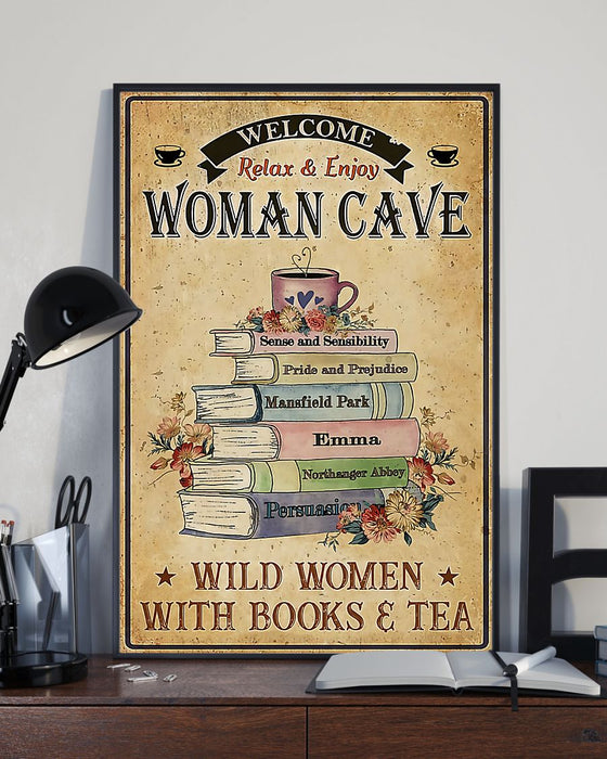 Book Lovers Welcome Woman Cave Vertical Canvas And Poster | Wall Decor Visual Art