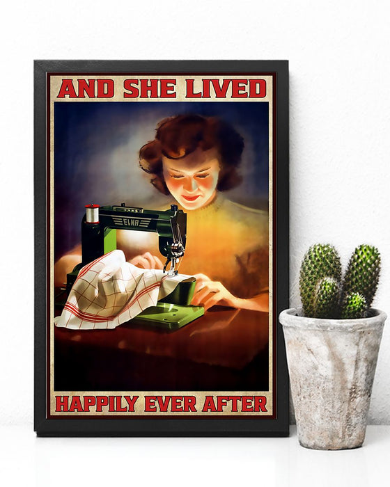Sewing And She Lived Happily Ever After Vertical Canvas And Poster | Wall Decor Visual Art