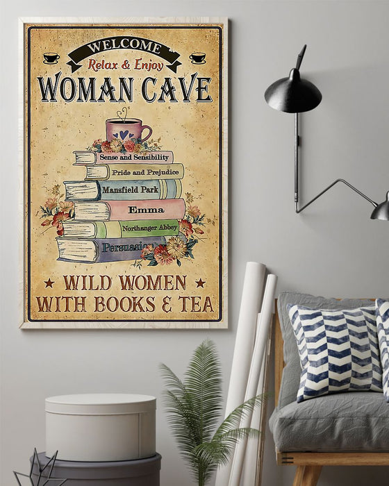 Book Lovers Welcome Woman Cave Vertical Canvas And Poster | Wall Decor Visual Art