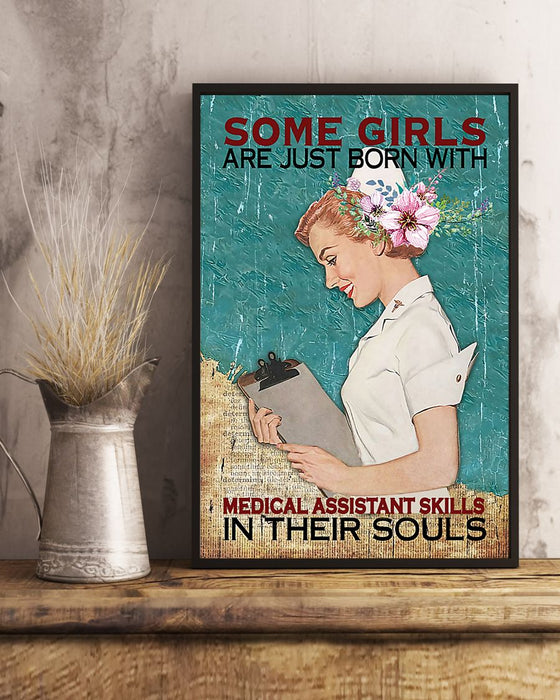 Girls Are Just Born With Medical Assistant Skills Vertical Canvas And Poster | Wall Decor Visual Art