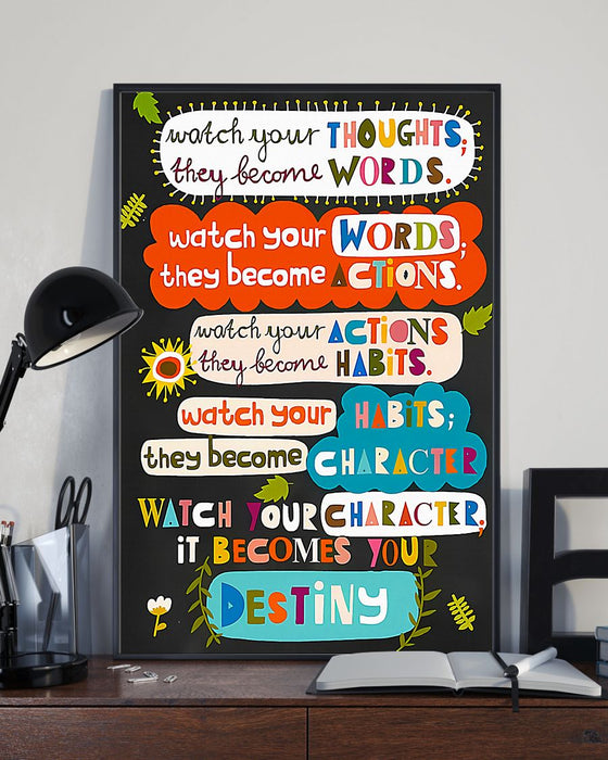 Teacher Watch Your Thoughts Vertical Canvas And Poster | Wall Decor Visual Art
