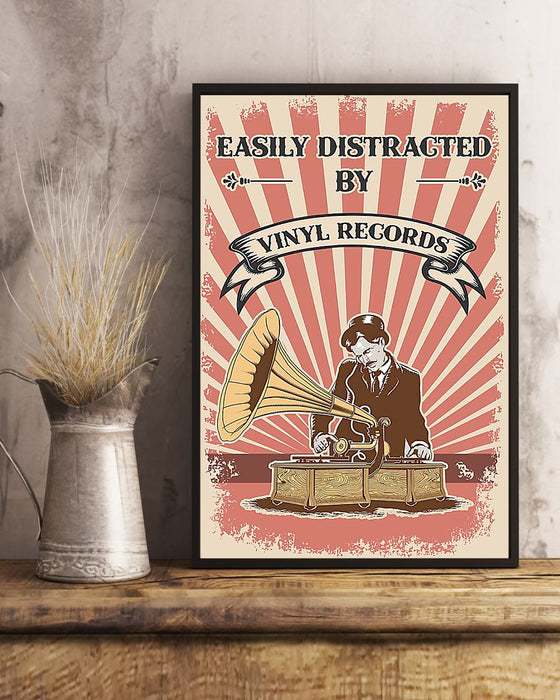 Dj - Easily Distracted By Vinyl Records Vertical Canvas And Poster | Wall Decor Visual Art