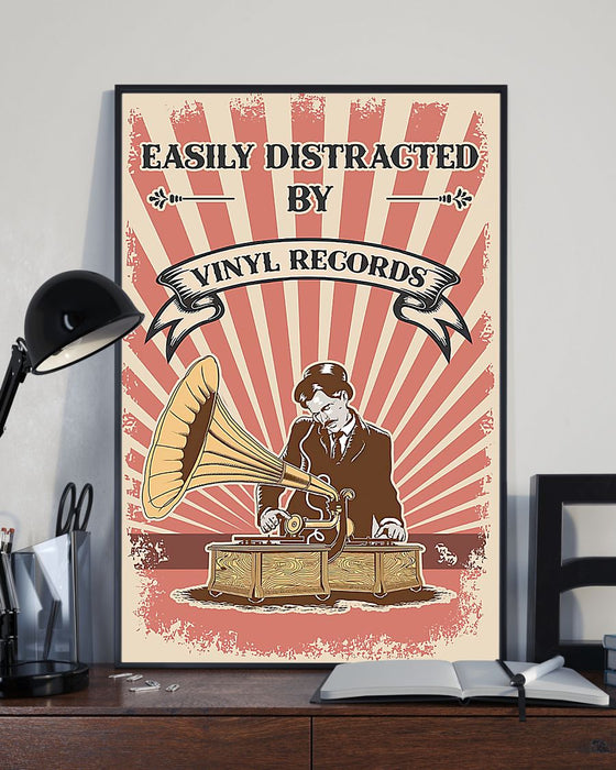 Dj - Easily Distracted By Vinyl Records Vertical Canvas And Poster | Wall Decor Visual Art