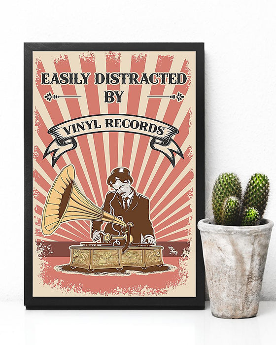 Dj - Easily Distracted By Vinyl Records Vertical Canvas And Poster | Wall Decor Visual Art