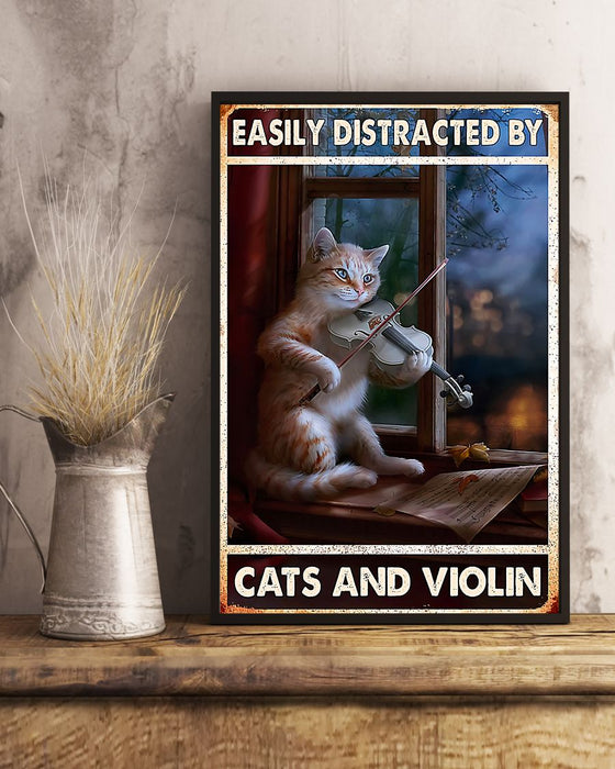 Violin - Easily Distracted By Cats And Violin Vertical Canvas And Poster | Wall Decor Visual Art