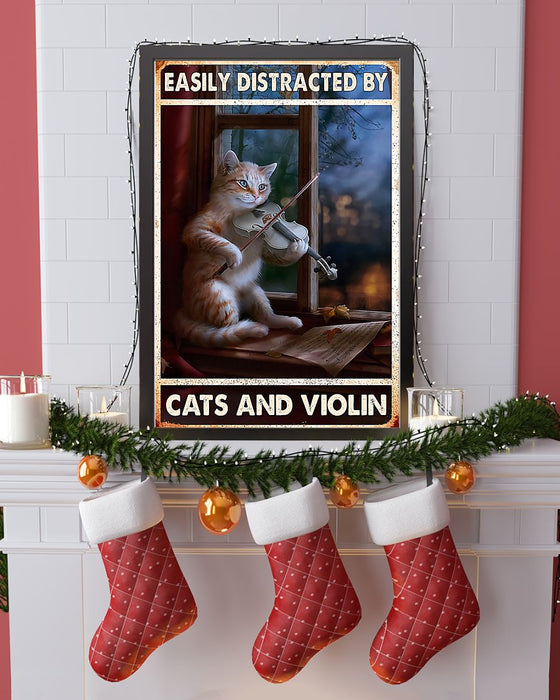 Violin - Easily Distracted By Cats And Violin Vertical Canvas And Poster | Wall Decor Visual Art