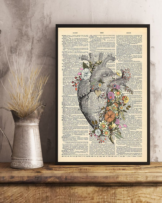 Vintage Floral Human Heart Cardiologist Vertical Canvas And Poster | Wall Decor Visual Art